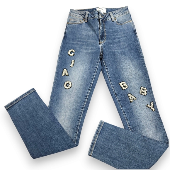 PAIGE Ciao Baby Sequin Embellished Straight Leg Jeans Size 24 (27.5" Inseam) - Picture 1 of 16